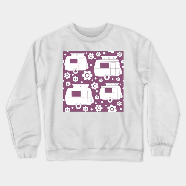 Daisy Polka Dot Vintage Caravan Pattern in Purple and White Crewneck Sweatshirt by NattyDesigns